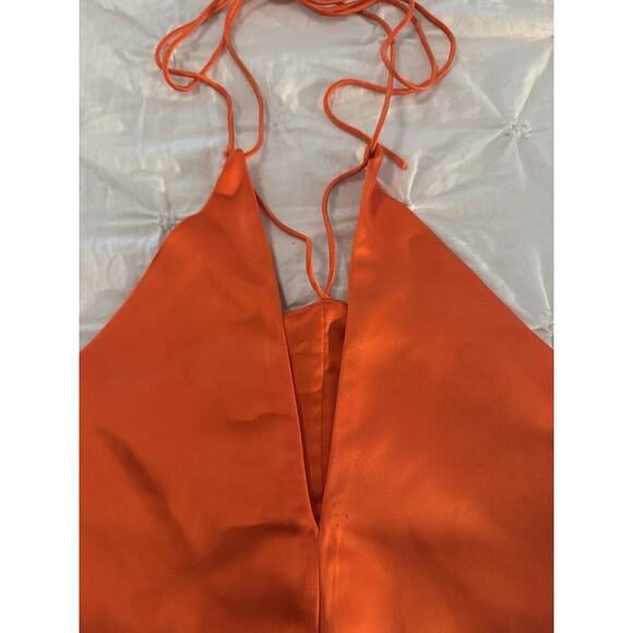 RTR Obando Collective Sz 6 Orange Skinny Strap Sleeveless Halter Satin Tank Top - Picture 3 of 5